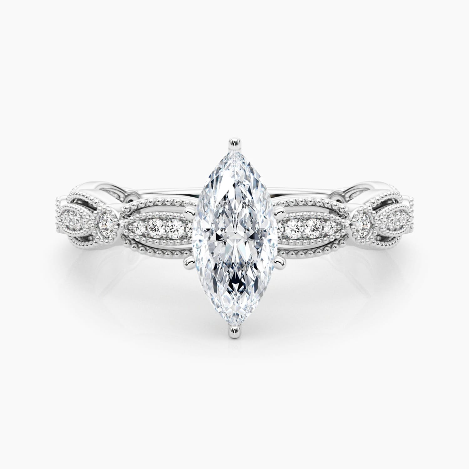 Auriya 14K Gold Lab Grown Diamond Marquise Everlace Milgrain Accent Engagement Ring 1.20 5.20Ct. Tw. F G Vs