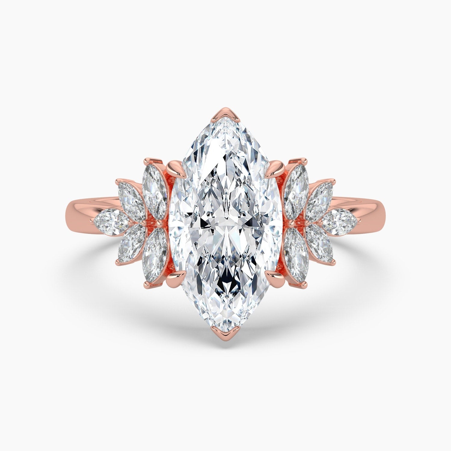 Auriya 14K Gold Lab Grown Diamond Marquise Floral Marquise Accent Engagement Ring 1.42 5.42Ct. Tw. F G Vs