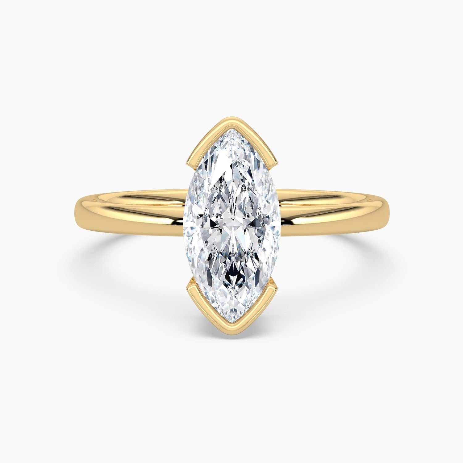 Auriya 14K Gold Lab Grown Diamond Marquise Half Bezel Solitaire Engagement Ring 1.00 5.00Ct. Tw. F G Vs