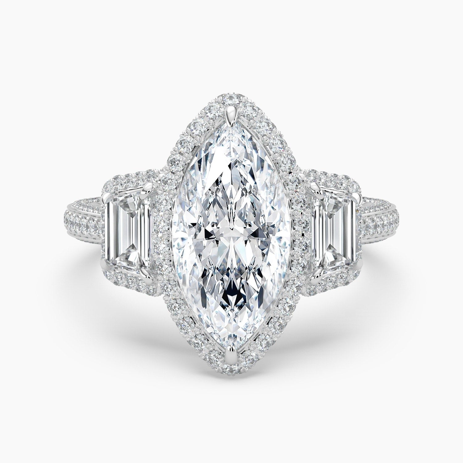Auriya 14K Gold Lab Grown Diamond Marquise Luxe Three Stone Baguette Accent Engagement Ring 2.49 6.49Ct. Tw. F G Vs