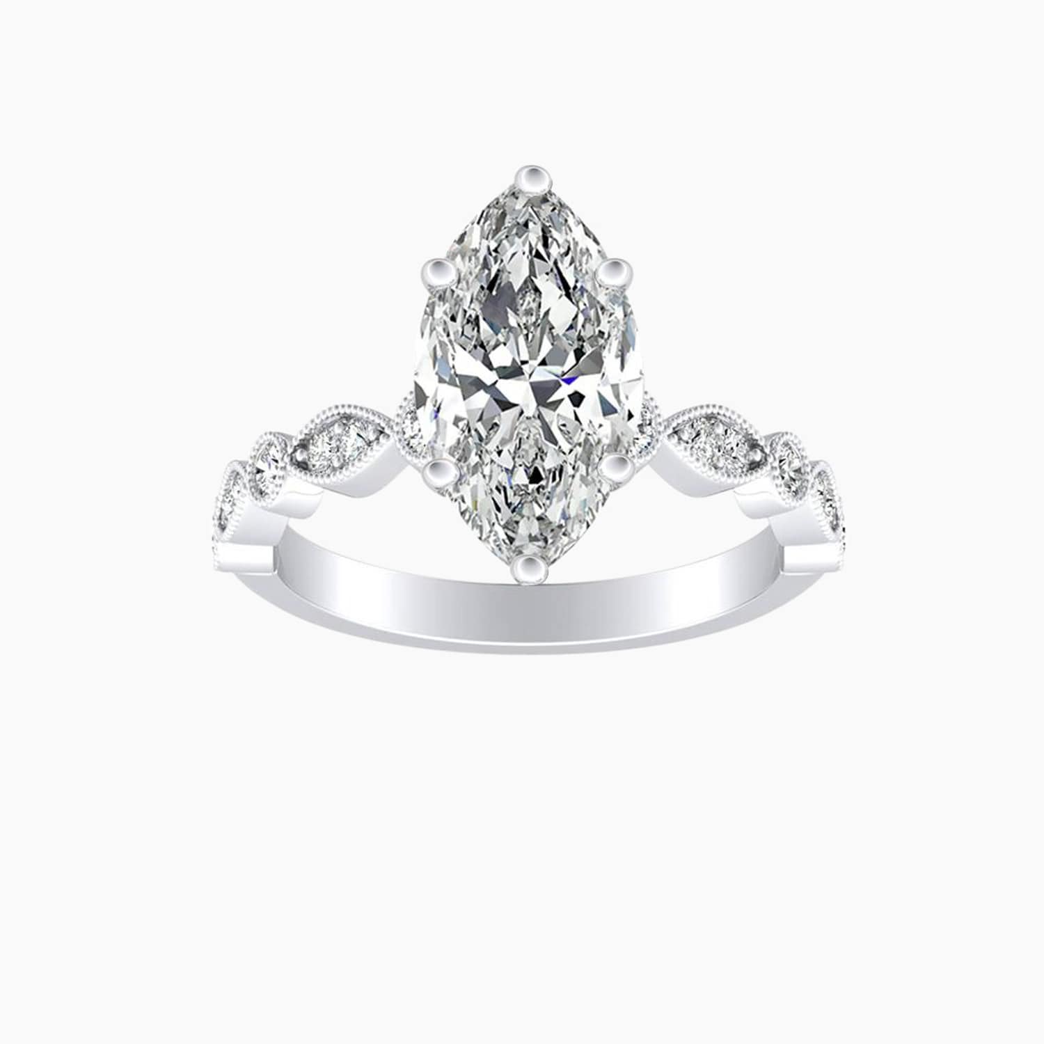 Auriya 14K Gold Lab Grown Diamond Marquise Petite Vintage Milgrain Engagement Ring 1.15 5.15Ct. Tw. F G Vs