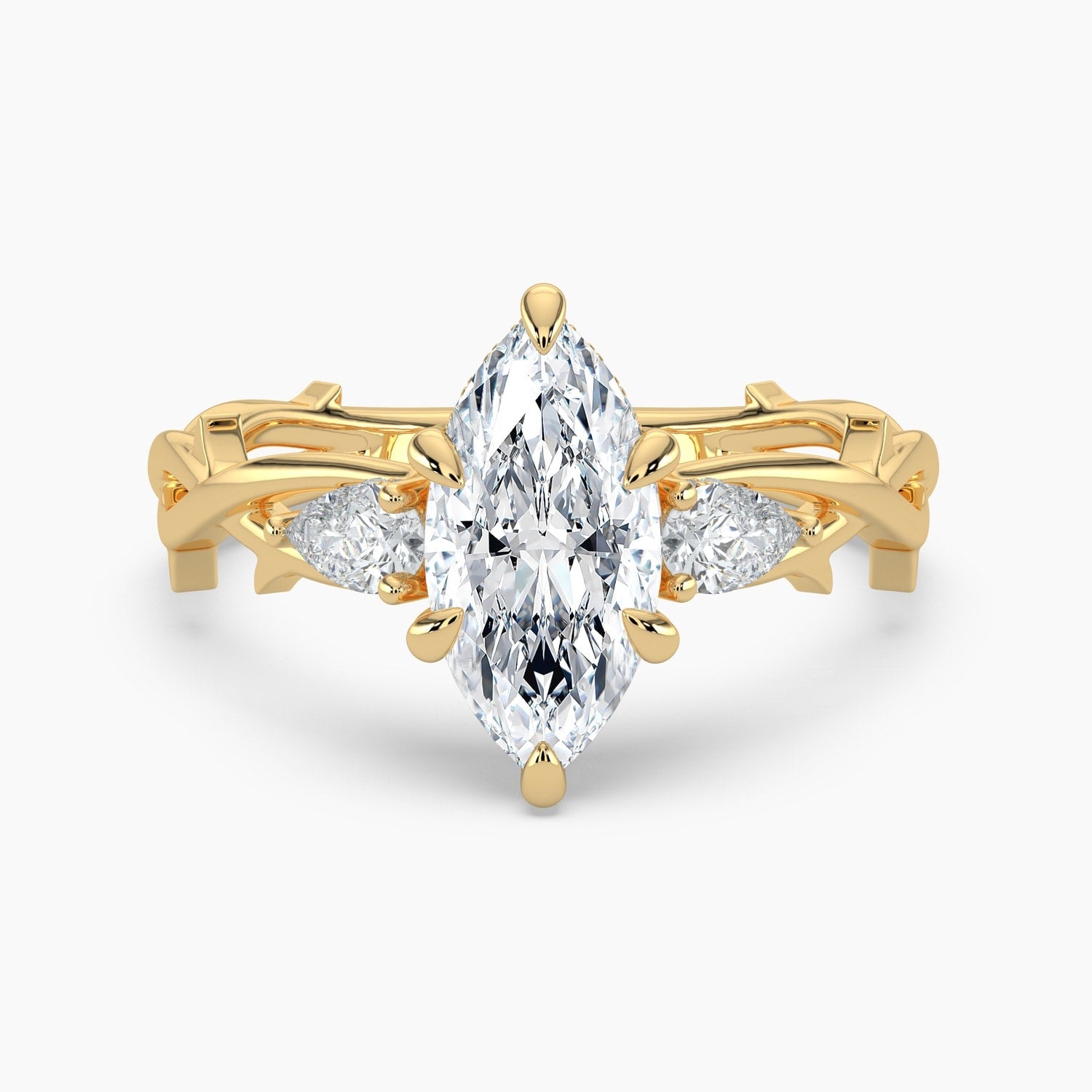 Auriya 14K Gold Lab Grown Diamond Marquise Thorn Vine Three Stone Hidden Halo Engagement Ring 1.34 5.34Ct. Tw. F G Vs