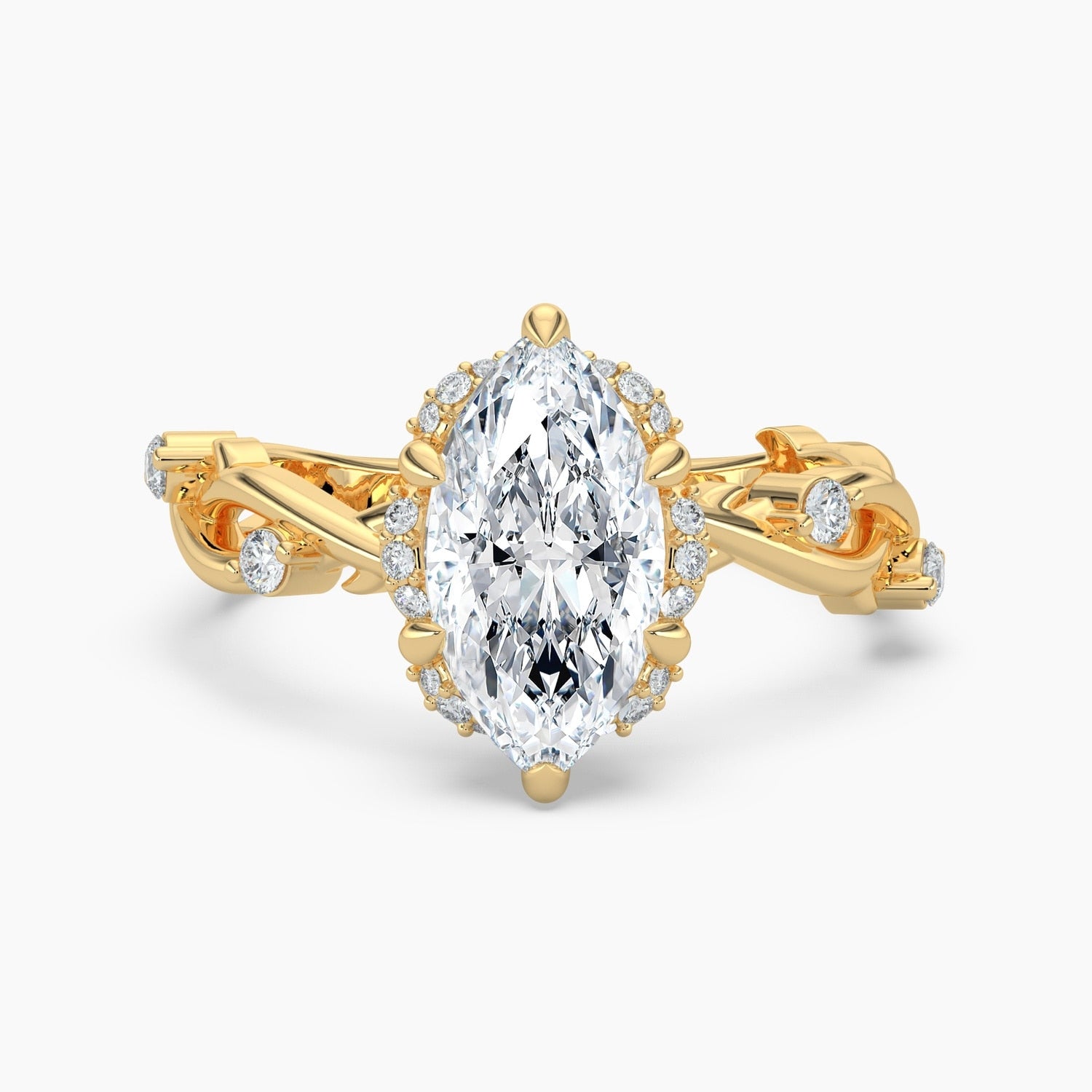 Auriya 14K Gold Lab Grown Diamond Marquise Twisted Vine Loop Halo Engagement Ring 1.18 5.18Ct. Tw. F G Vs