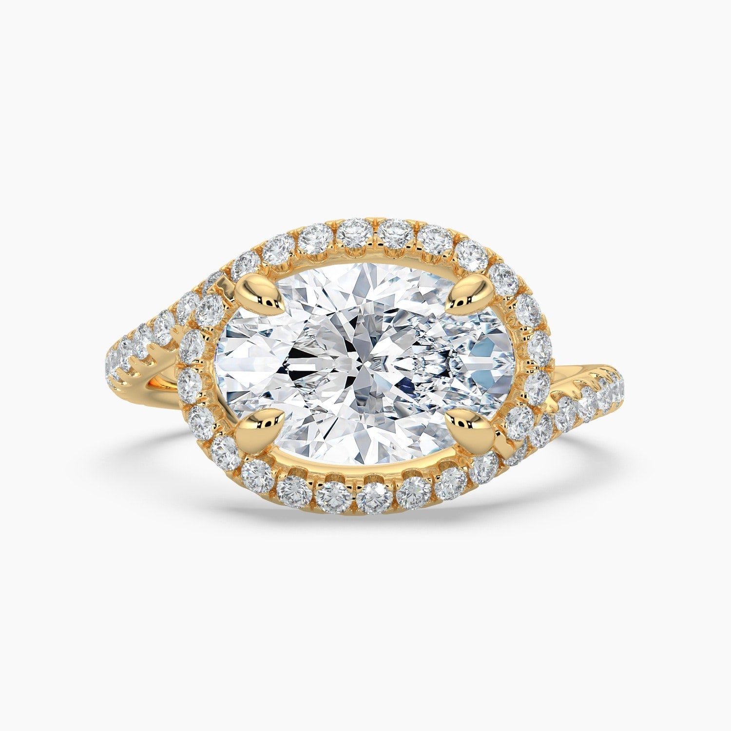 Auriya 14K Gold Lab Grown Diamond Oval East West Journey Halo Engagement Ring 1.57 5.57Ct. Tw. F G Vs