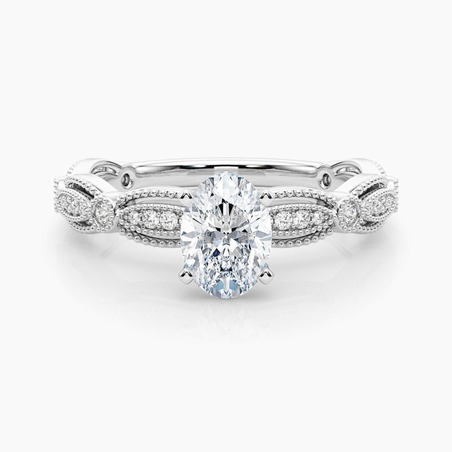 Auriya 14K Gold Lab Grown Diamond Oval Everlace Milgrain Diamond Accent Engagement Ring 1.20 5.20Ct. Tw. F G Vs