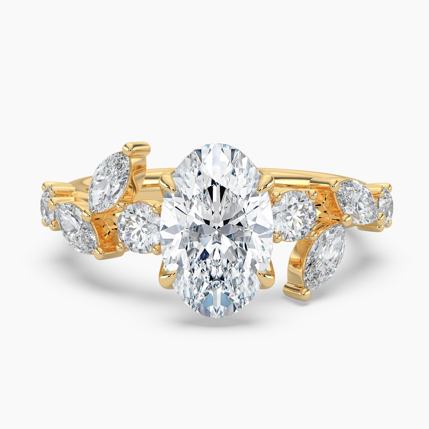 Auriya 14K Gold Lab Grown Diamond Oval Floral Cluster Accent Engagement Ring 2.08 6.08Ct. Tw. F G Vs