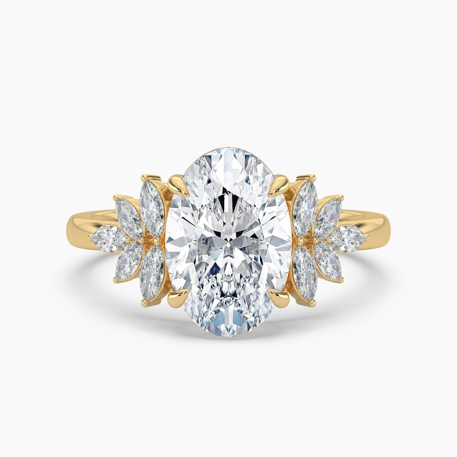 Auriya 14K Gold Lab Grown Diamond Oval Floral Marquise Accent Engagement Ring 1.42 5.42Ct. Tw. F G Vs