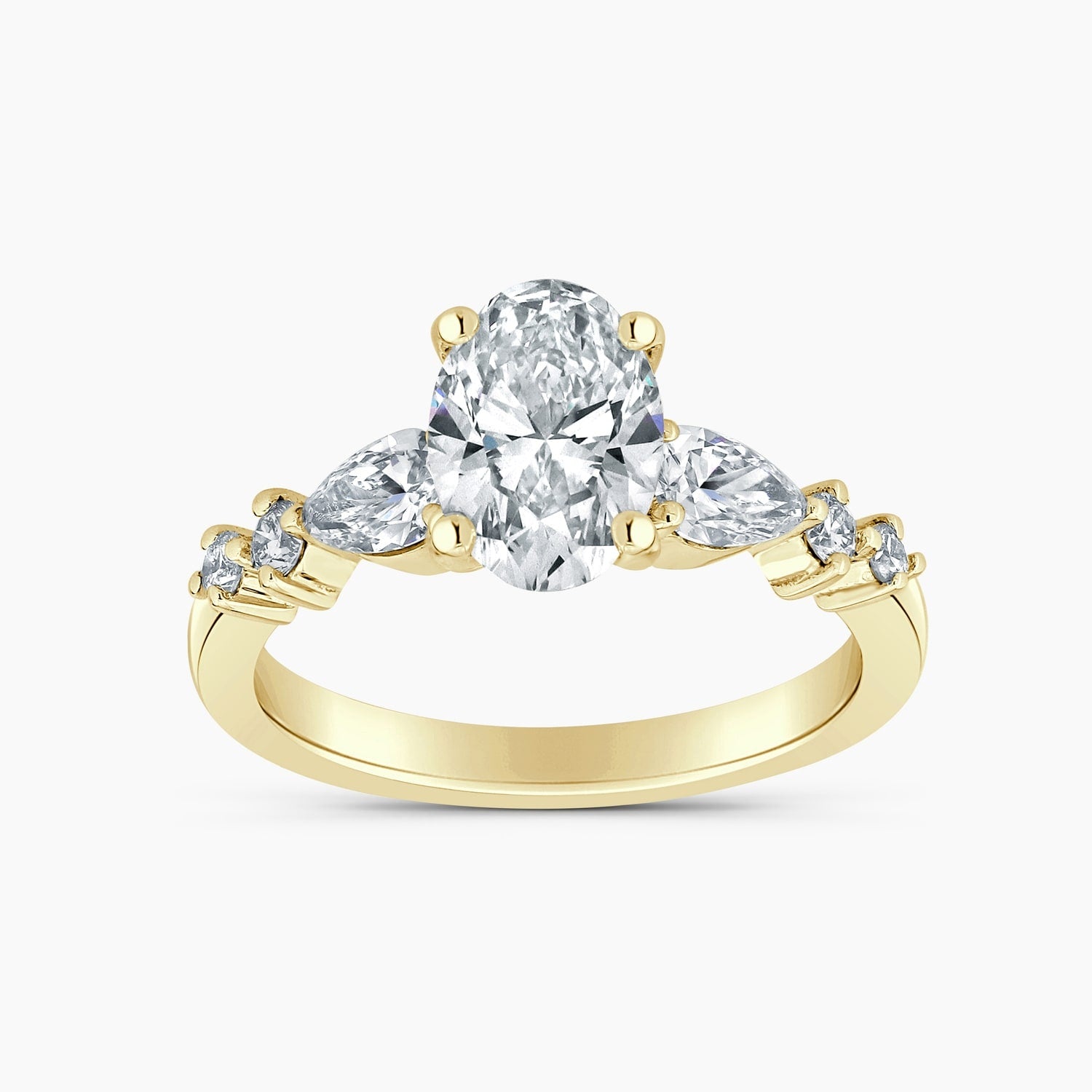 Auriya 14K Gold Lab Grown Diamond Oval Graduated Pear Accent Engagement Ring 1.50 5.50Ct. Tw. F G Vs
