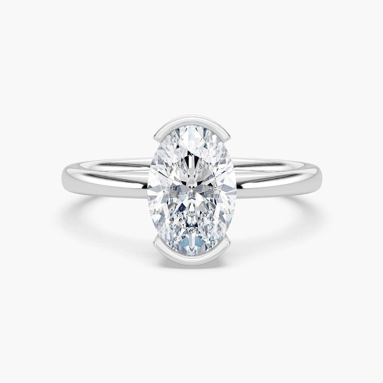 Auriya 14K Gold Lab Grown Diamond Oval Half Bezel Solitaire Engagement Ring 1.00 5.00Ct. Tw. F G Vs