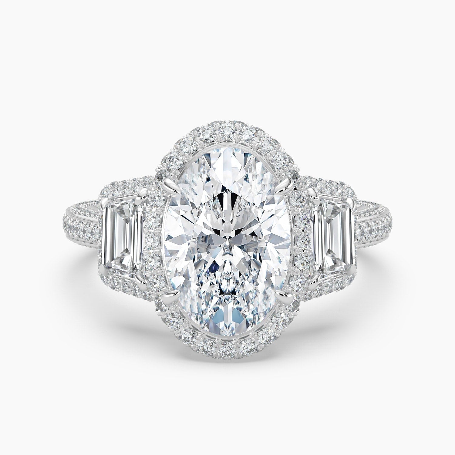Auriya 14K Gold Lab Grown Diamond Oval Luxe Three Stone Baguette Accent Engagement Ring 2.49 6.49Ct. Tw. F G Vs