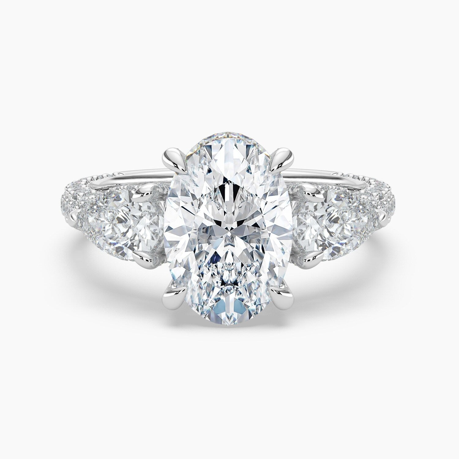 Auriya 14K Gold Lab Grown Diamond Oval Luxe Three Stone Pear Accent Engagement Ring 2.85 6.85Ct. Tw. F G Vs