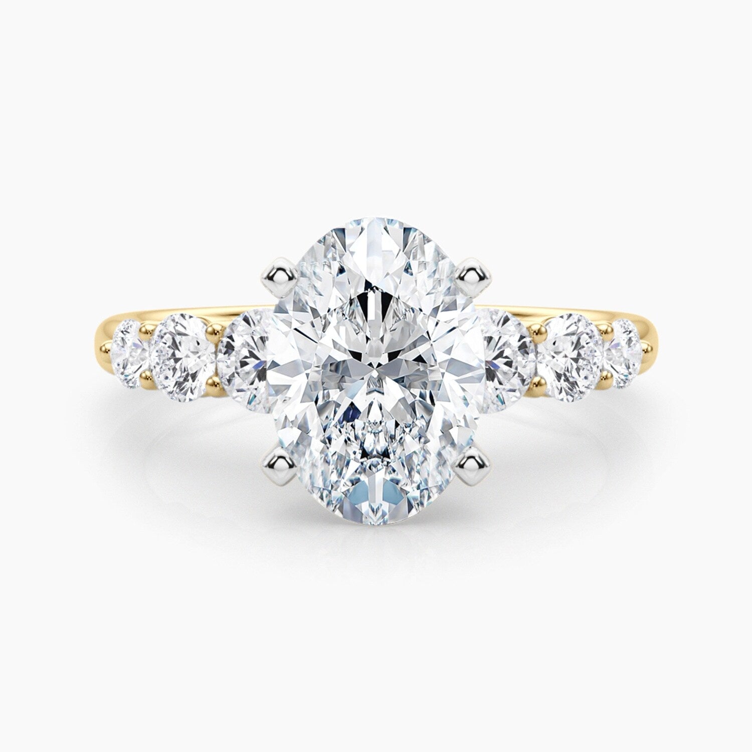 Auriya 14K Gold Lab Grown Diamond Oval Tapered Trilogy Accent Engagement Ring 1.62 5.62Ct. Tw. F G Vs