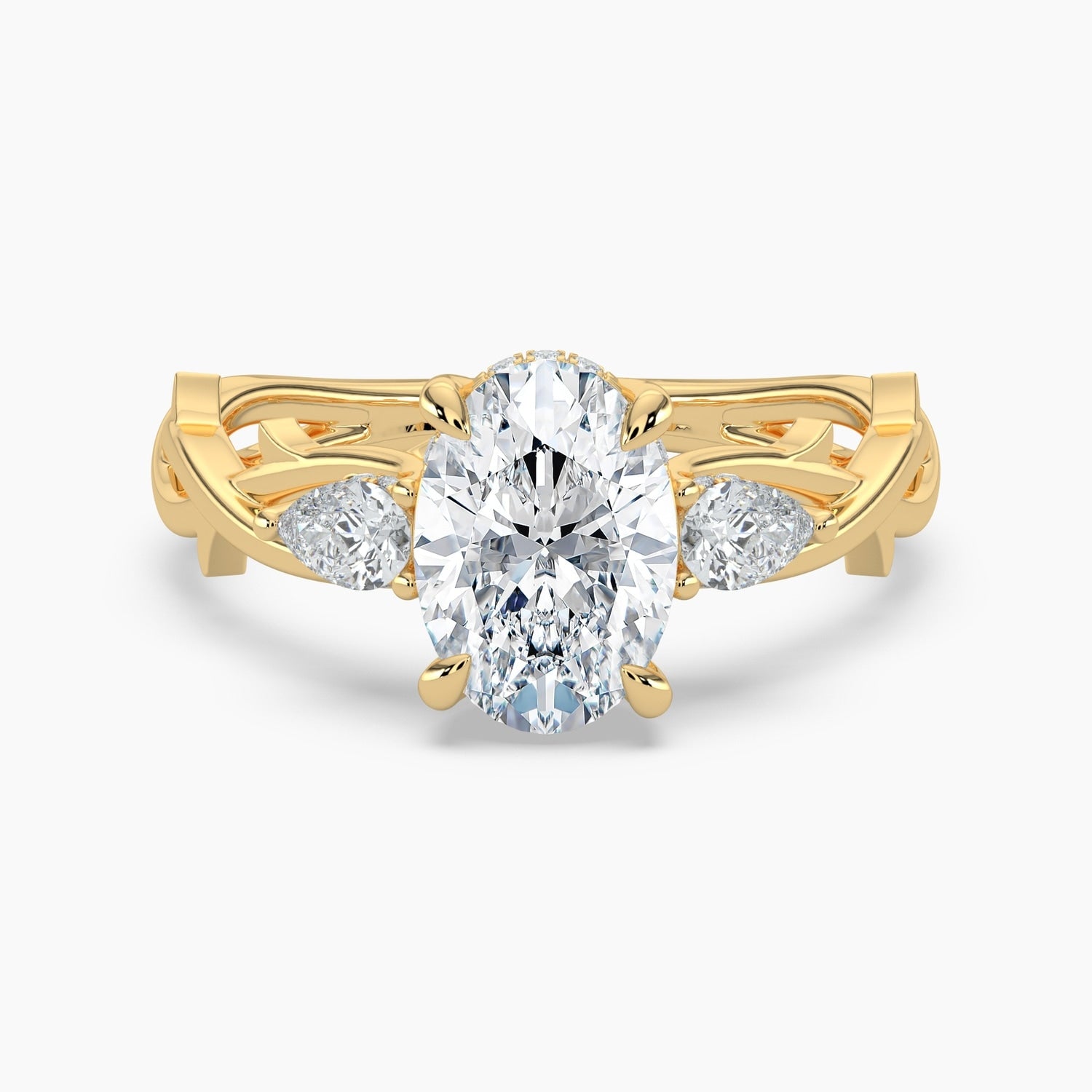 Auriya 14K Gold Lab Grown Diamond Oval Thorn Vine Three Stone Hidden Halo Engagement Ring 1.34 5.34Ct. Tw. F G Vs