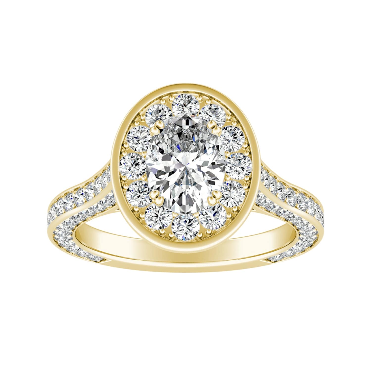 Auriya 14K Gold Lab Grown Diamond Oval Three Sided Halo Engagement Ring 2.27 6.27Ct. Tw. F G Vs