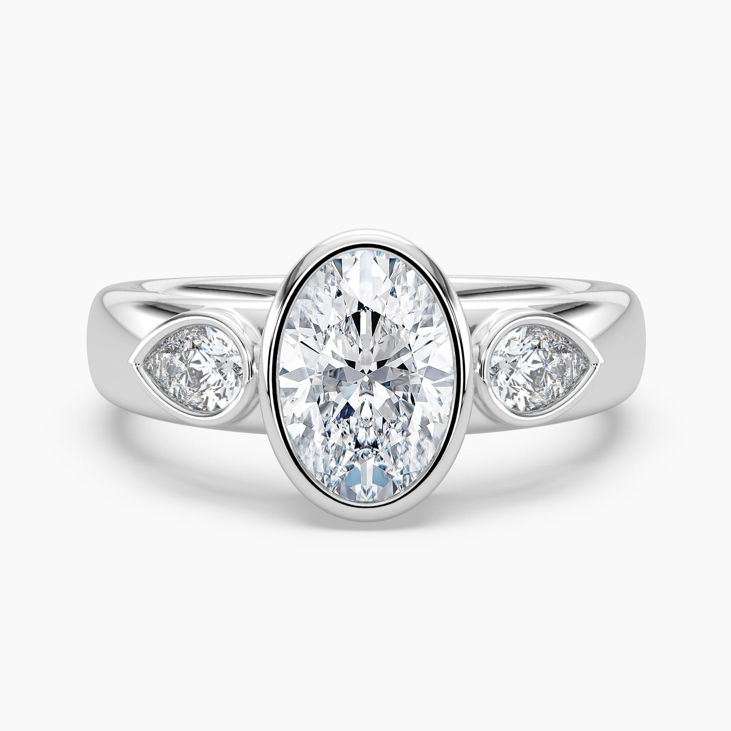 Auriya 14K Gold Lab Grown Diamond Oval Three Stone Bezel Wide Band Engagement Ring 1.45 5.45Ct. Tw. F G Vs