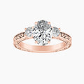 Auriya 14K Gold Lab Grown Diamond Oval Three Stone Fern Leaf Antique Engagement Ring 1.32 5.32Ct. Tw. F G Vs