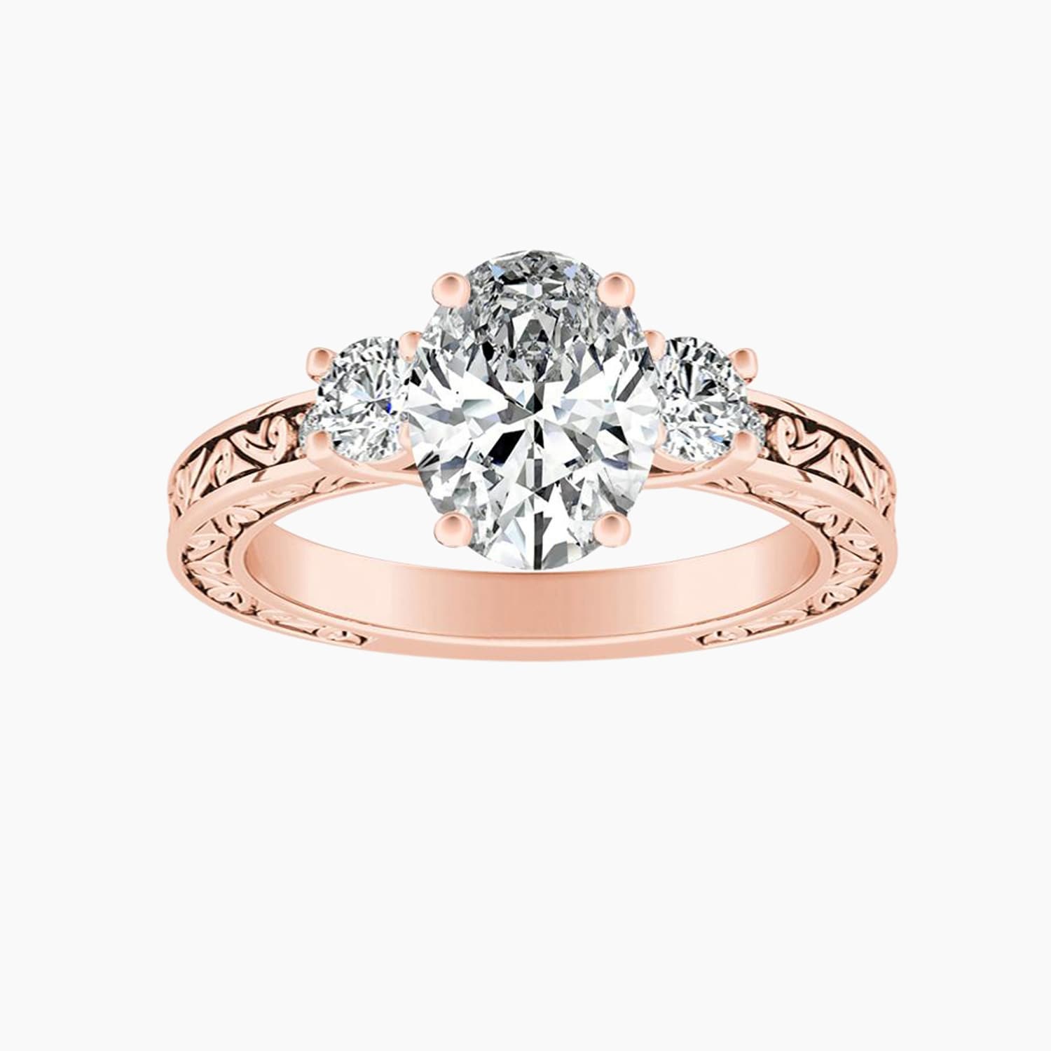 Auriya 14K Gold Lab Grown Diamond Oval Three Stone Fern Leaf Antique Engagement Ring 1.32 5.32Ct. Tw. F G Vs