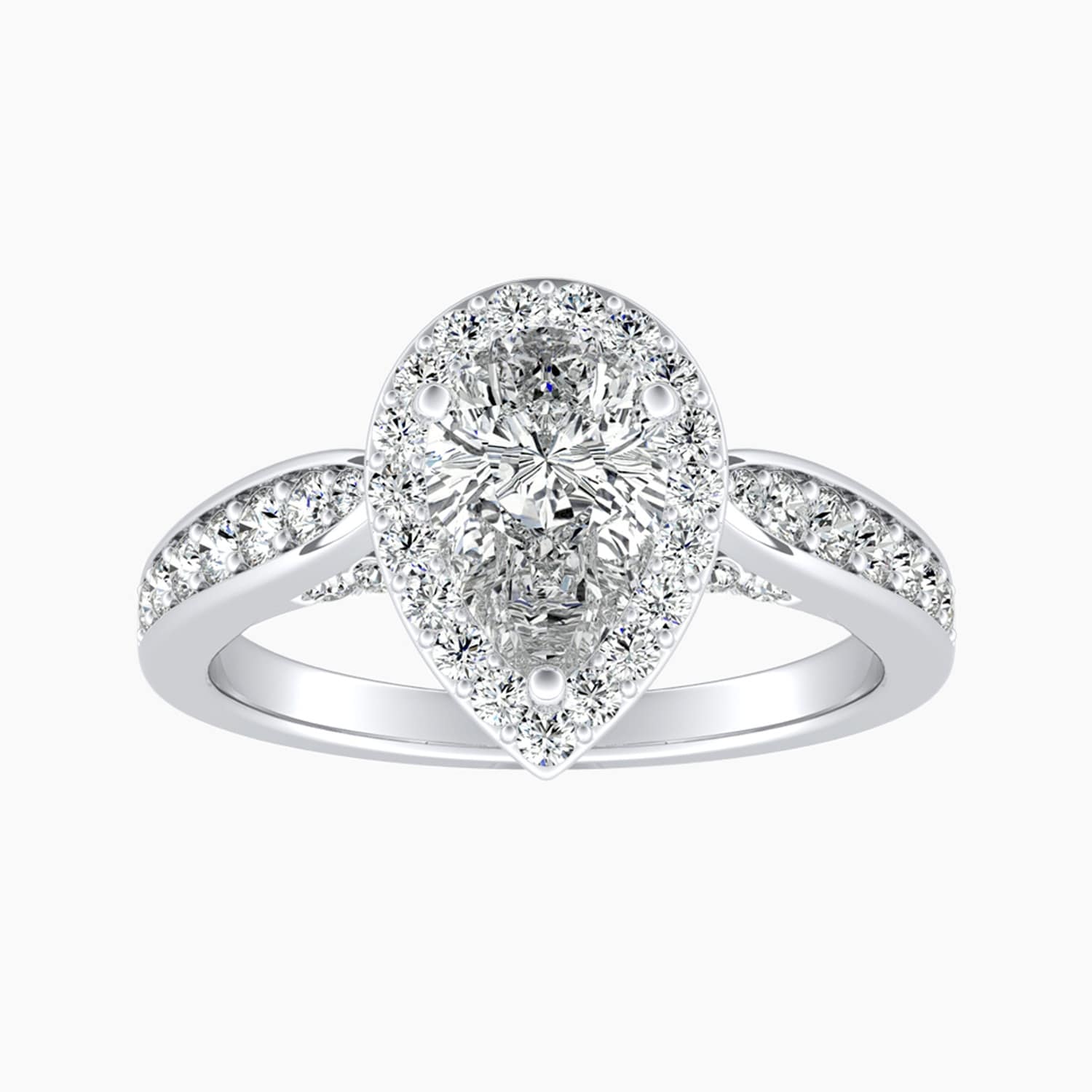 Auriya 14K Gold Lab Grown Diamond Pear Shape Cathedral Bead Bright Halo Engagement Ring 1.52 5.52Ct. Tw. F G Vs