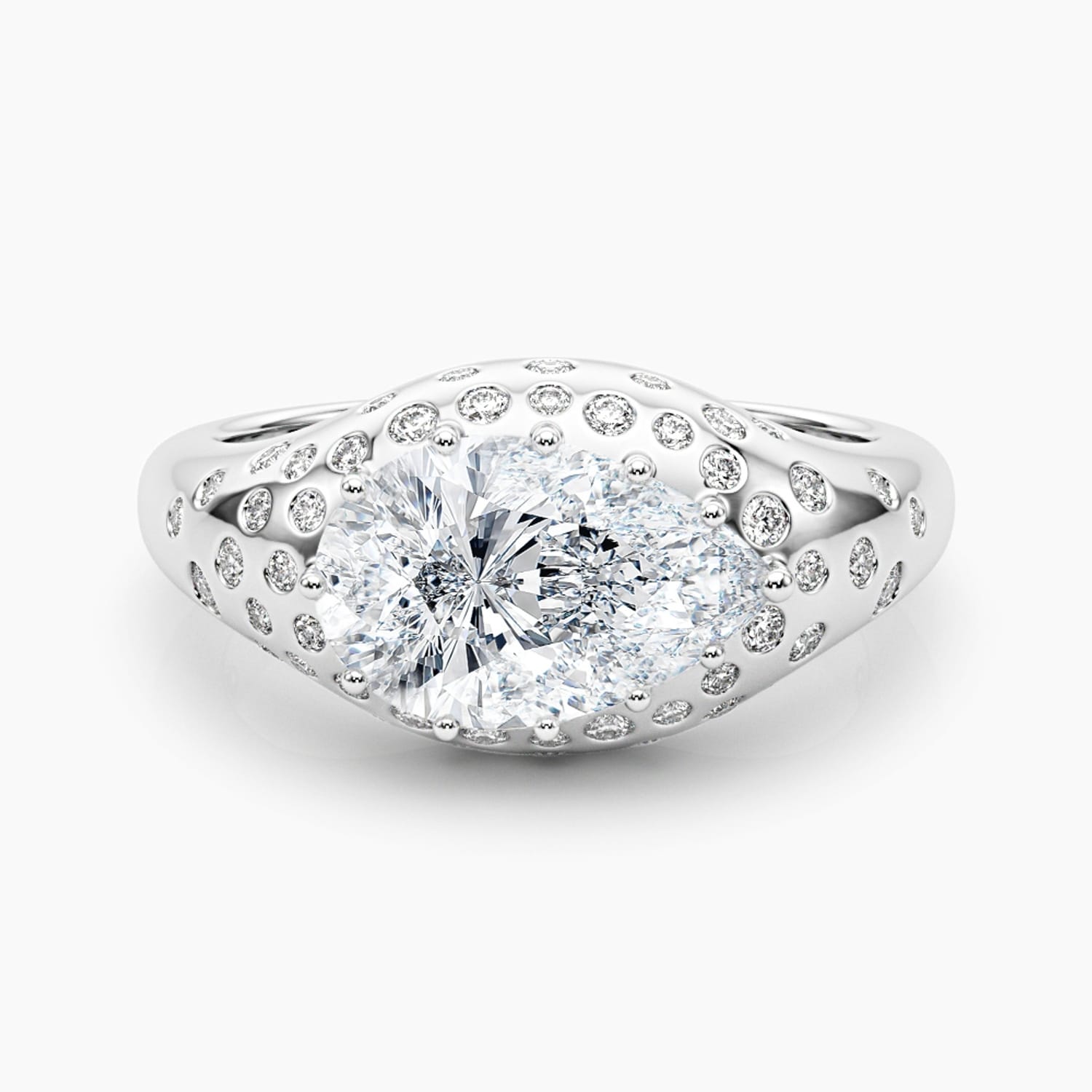 Auriya 14K Gold Lab Grown Diamond Pear Shape Celestial Dome Accent Engagement Ring 1.25 5.25Ct. Tw. F G Vs