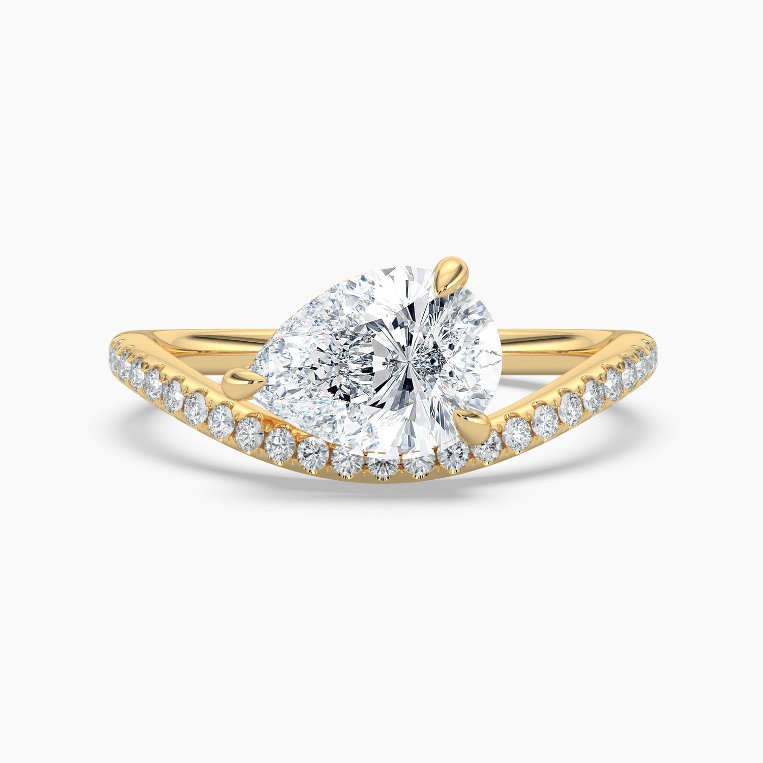 Auriya 14K Gold Lab Grown Diamond Pear Shape Curved Band Engagement Ring 1.27 5.27Ct. Tw. F G Vs