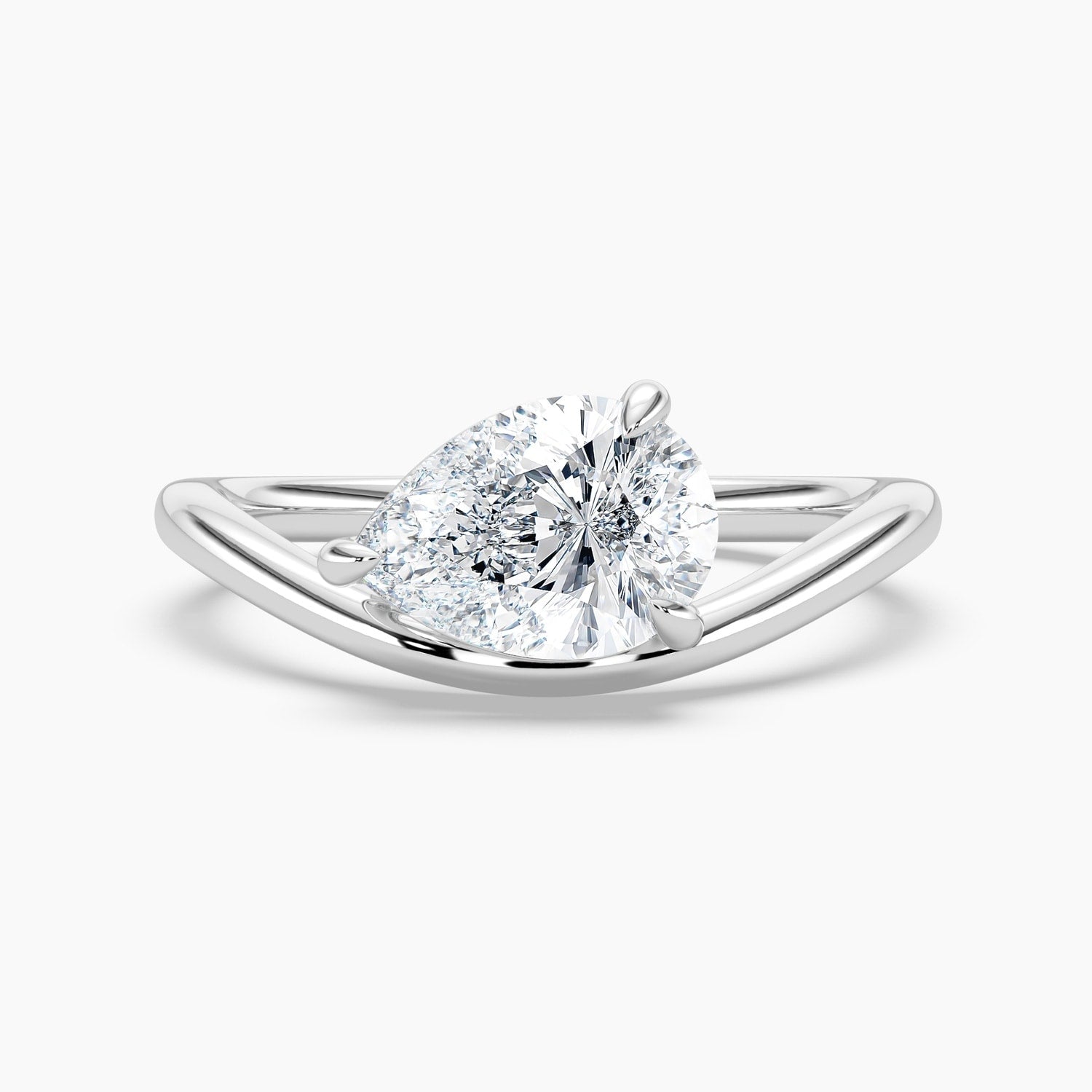 Auriya 14K Gold Lab Grown Diamond Pear Shape Curved Solitaire Engagement Ring 1.00 5.00Ct. Tw. F G Vs