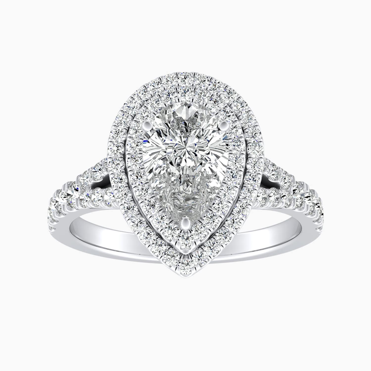 Auriya 14K Gold Lab Grown Diamond Pear Shape Double Halo Split Shank Engagement Ring 1.50 5.50Ct. Tw. F G Vs