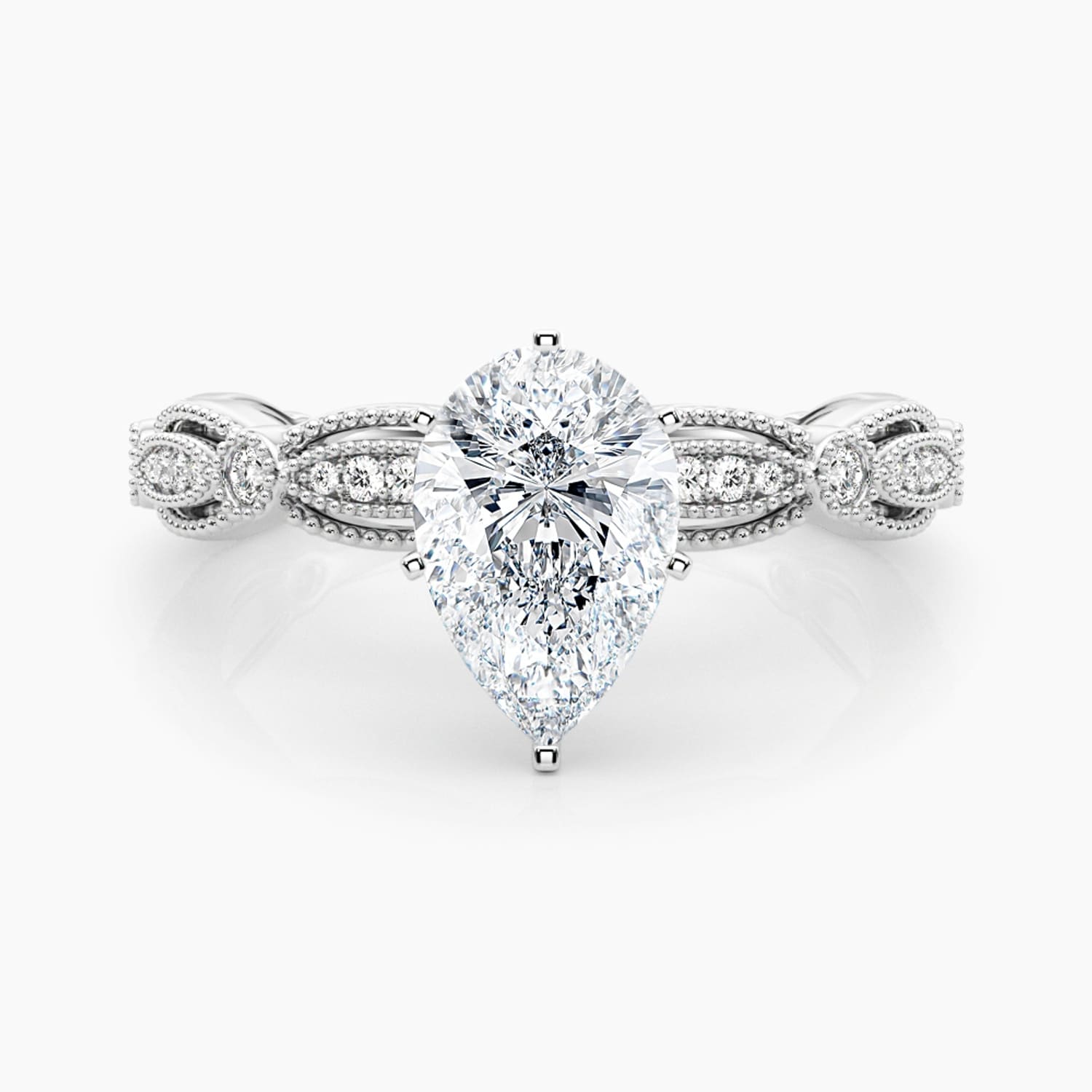 Auriya 14K Gold Lab Grown Diamond Pear Shape Everlace Milgrain Accent Engagement Ring 1.20 5.20Ct. Tw. F G Vs