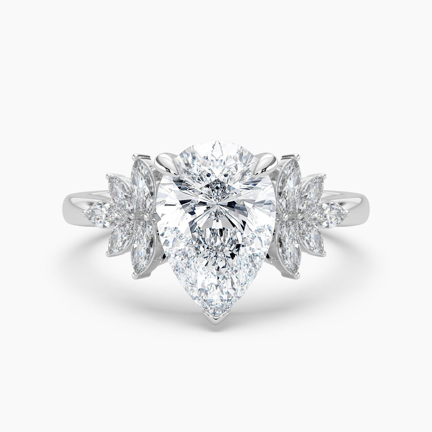 Auriya 14K Gold Lab Grown Diamond Pear Shape Floral Marquise Accent Engagement Ring 1.42 5.42Ct. Tw. F G Vs