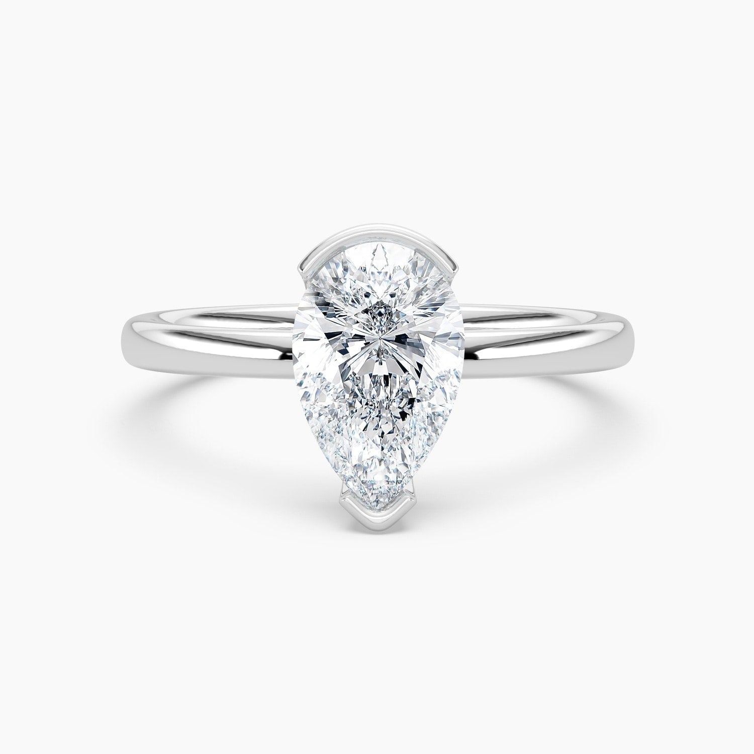 Auriya 14K Gold Lab Grown Diamond Pear Shape Half Bezel Solitaire Engagement Ring 1.00 5.00Ct. Tw. F G Vs