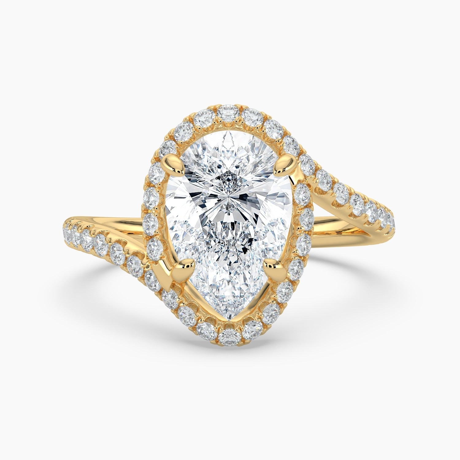 Auriya 14K Gold Lab Grown Diamond Pear Shape Journey Halo Engagement Ring 1.58 5.58Ct. Tw. F G Vs
