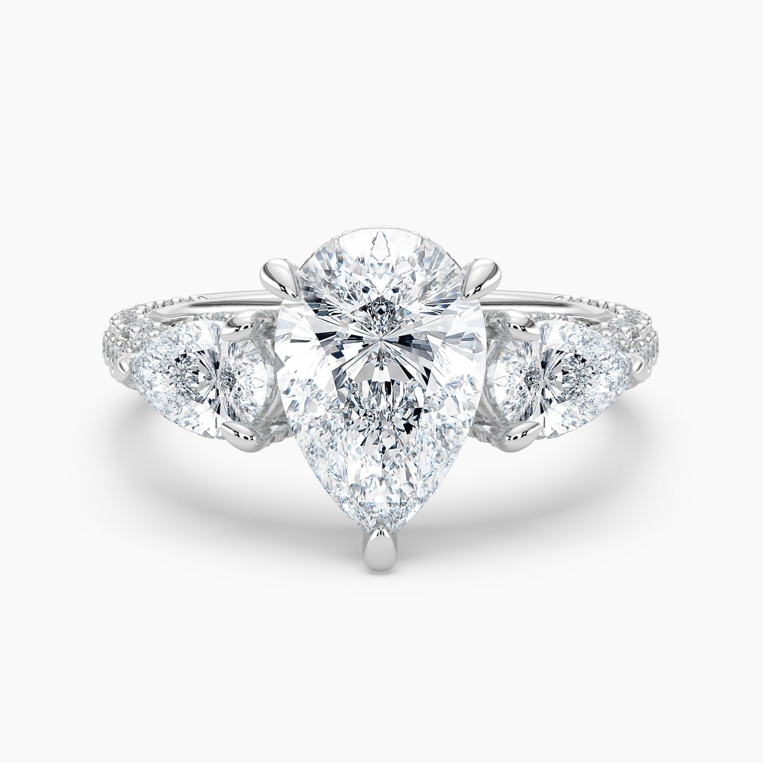 Auriya 14K Gold Lab Grown Diamond Pear Shape Luxe Three Stone Pear Accent Engagement Ring 2.85 6.85Ct. Tw. F G Vs