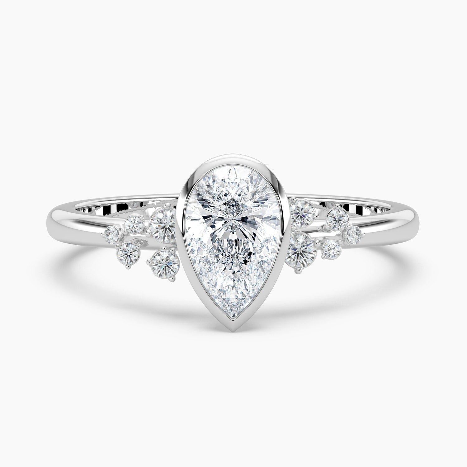 Auriya 14K Gold Lab Grown Diamond Pear Shape Bezel Cluster Accent Engagement Ring 1.14 5.14Ct. Tw. F G Vs