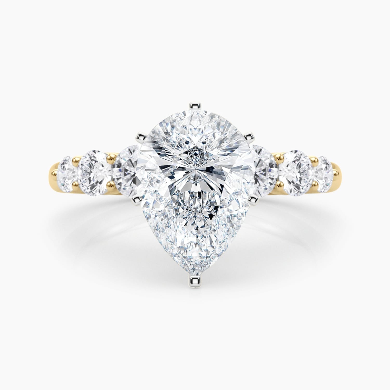 Auriya 14K Gold Lab Grown Diamond Pear Shape Tapered Trilogy Accent Engagement Ring 1.62 5.62Ct. Tw. F G Vs