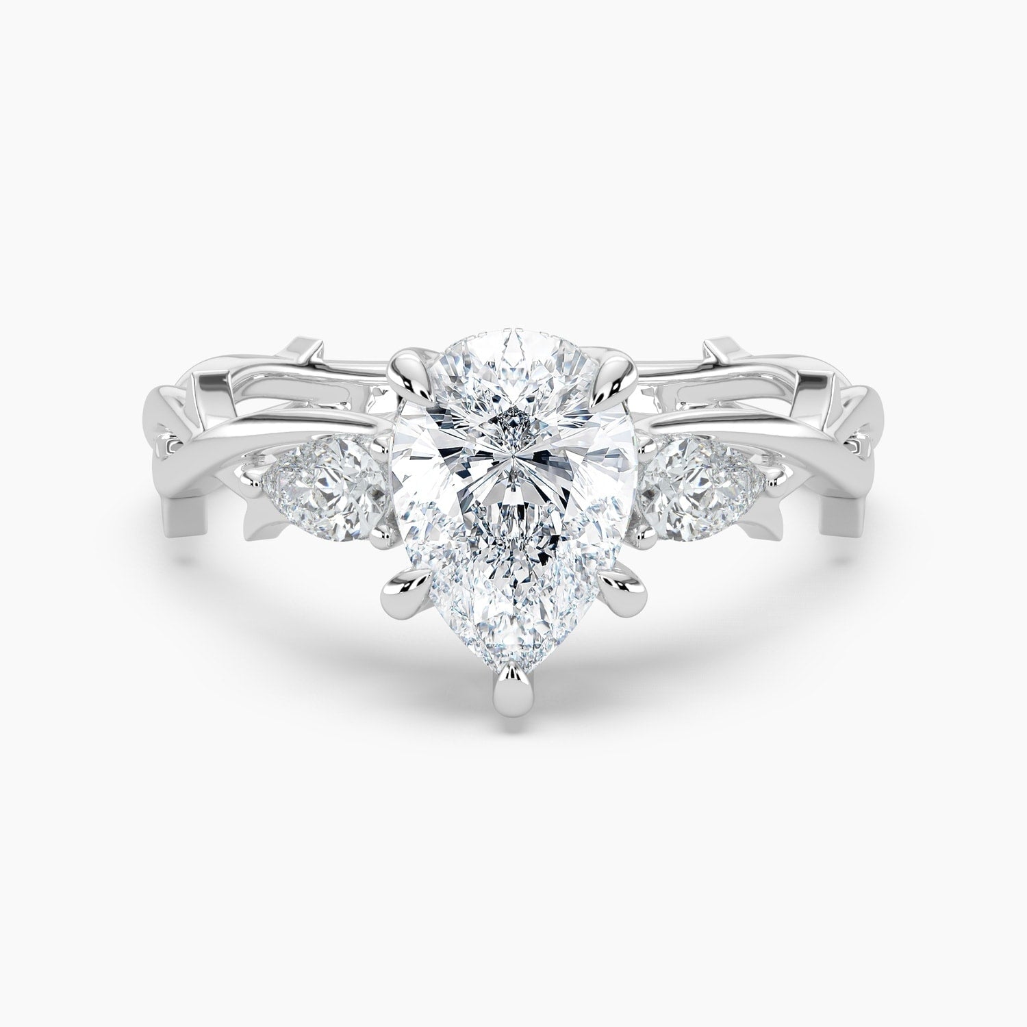 Auriya 14K Gold Lab Grown Diamond Pear Shape Thorn Vine Three Stone Hidden Halo Engagement Ring 1.34 5.34Ct. Tw. F G Vs