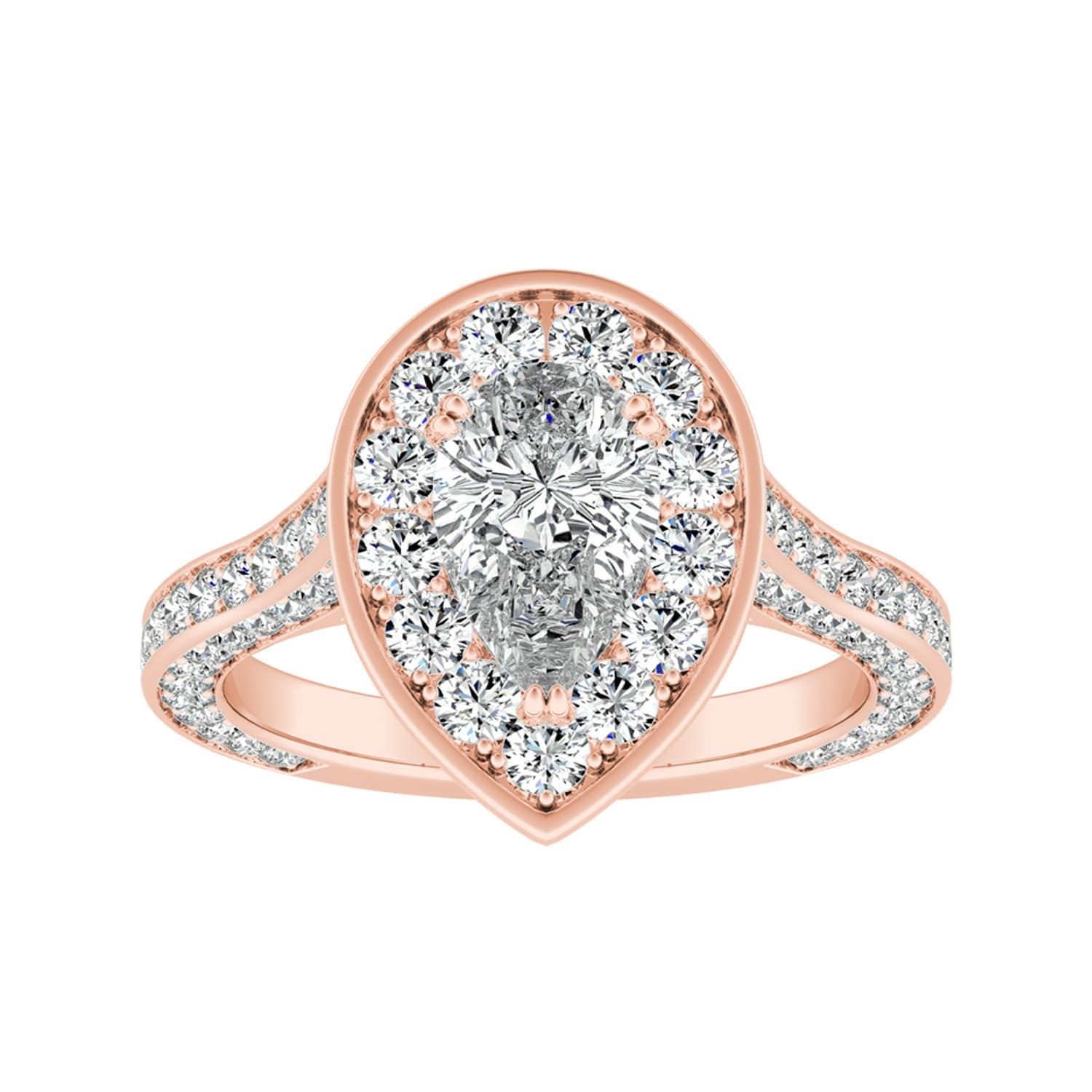 Auriya 14K Gold Lab Grown Diamond Pear Shape Three Sided Halo Engagement Ring 2.27 6.27Ct. Tw. F G Vs