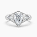 Auriya 14K Gold Lab Grown Diamond Pear Shape Three Stone Bezel Wide Band Engagement Ring 1.45 5.45Ct. Tw. F G Vs
