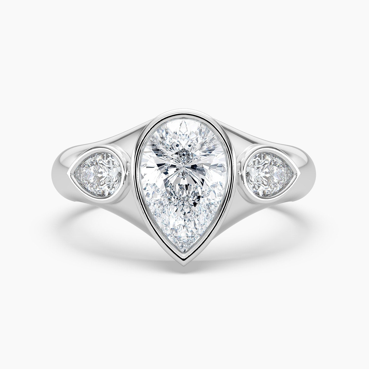 Auriya 14K Gold Lab Grown Diamond Pear Shape Three Stone Bezel Wide Band Engagement Ring 1.45 5.45Ct. Tw. F G Vs
