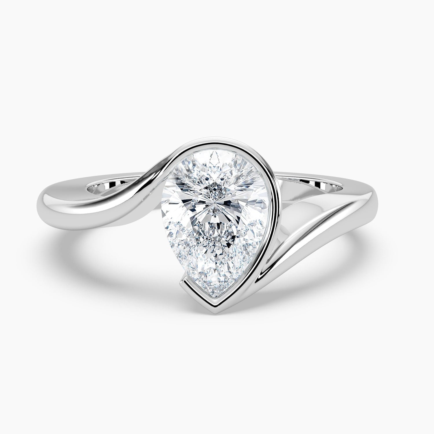 Auriya 14K Gold Lab Grown Diamond Pear Shape Wrap Bezel Solitaire Engagement Ring 1.00 5.00Ct. Tw. F G Vs