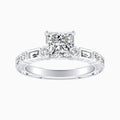 Auriya 14K Gold Lab Grown Diamond Princess Cut Bezel Multi Shape Art Deco Engraved Engagement Ring 1.32 5.32Ct. Tw. F G Vs