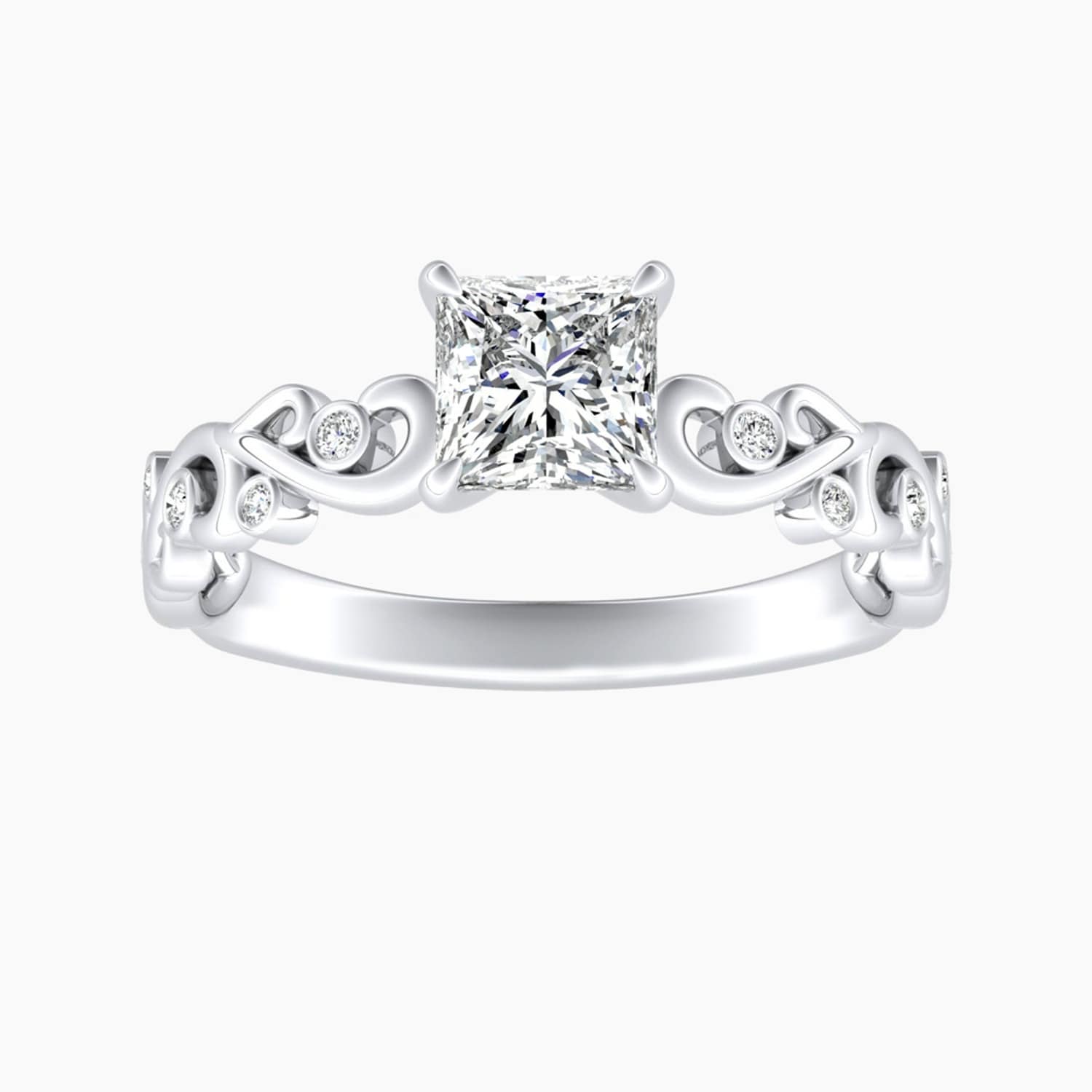 Auriya 14K Gold Lab Grown Diamond Princess Cut Bezel Vine Engagement Ring 1.05 5.05Ct. Tw. F G Vs