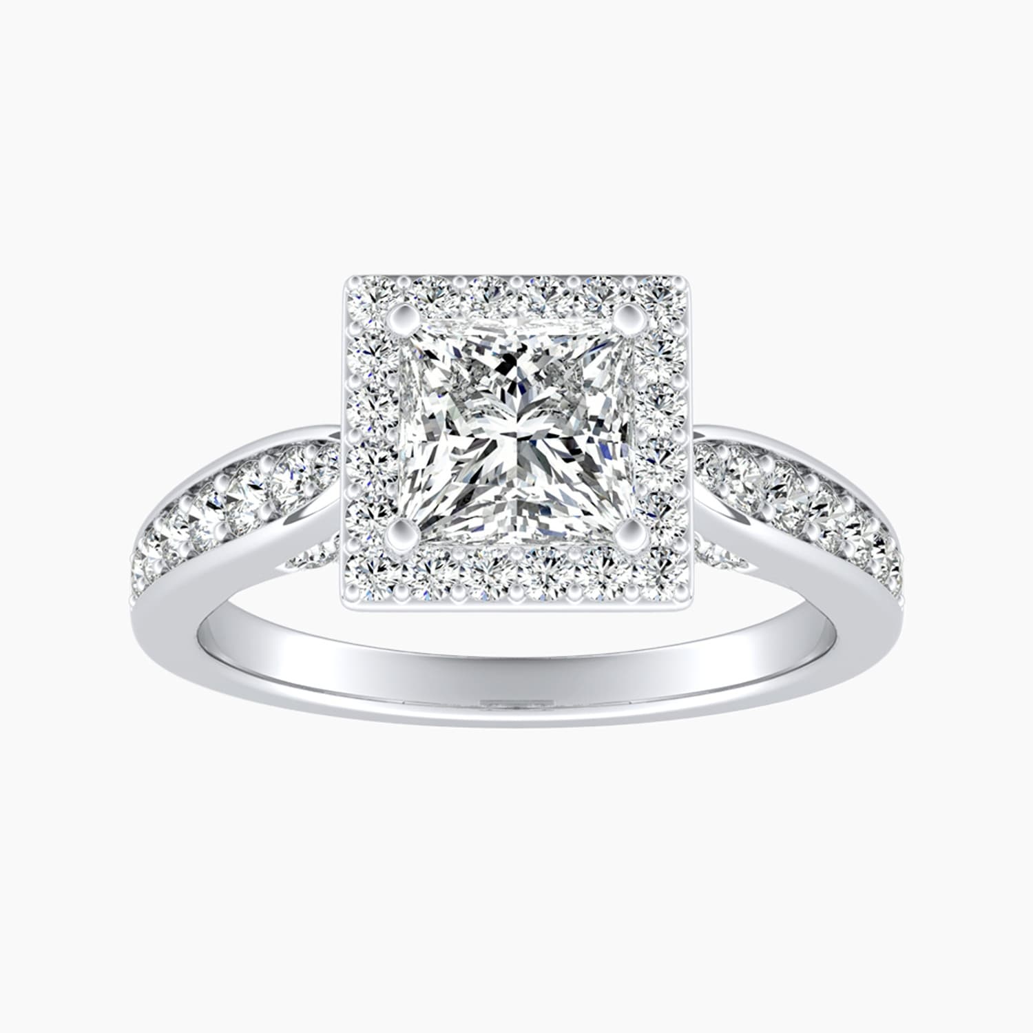 Auriya 14K Gold Lab Grown Diamond Princess Cut Cathedral Bead Bright Halo Engagement Ring 1.52 5.52Ct. Tw. F G Vs