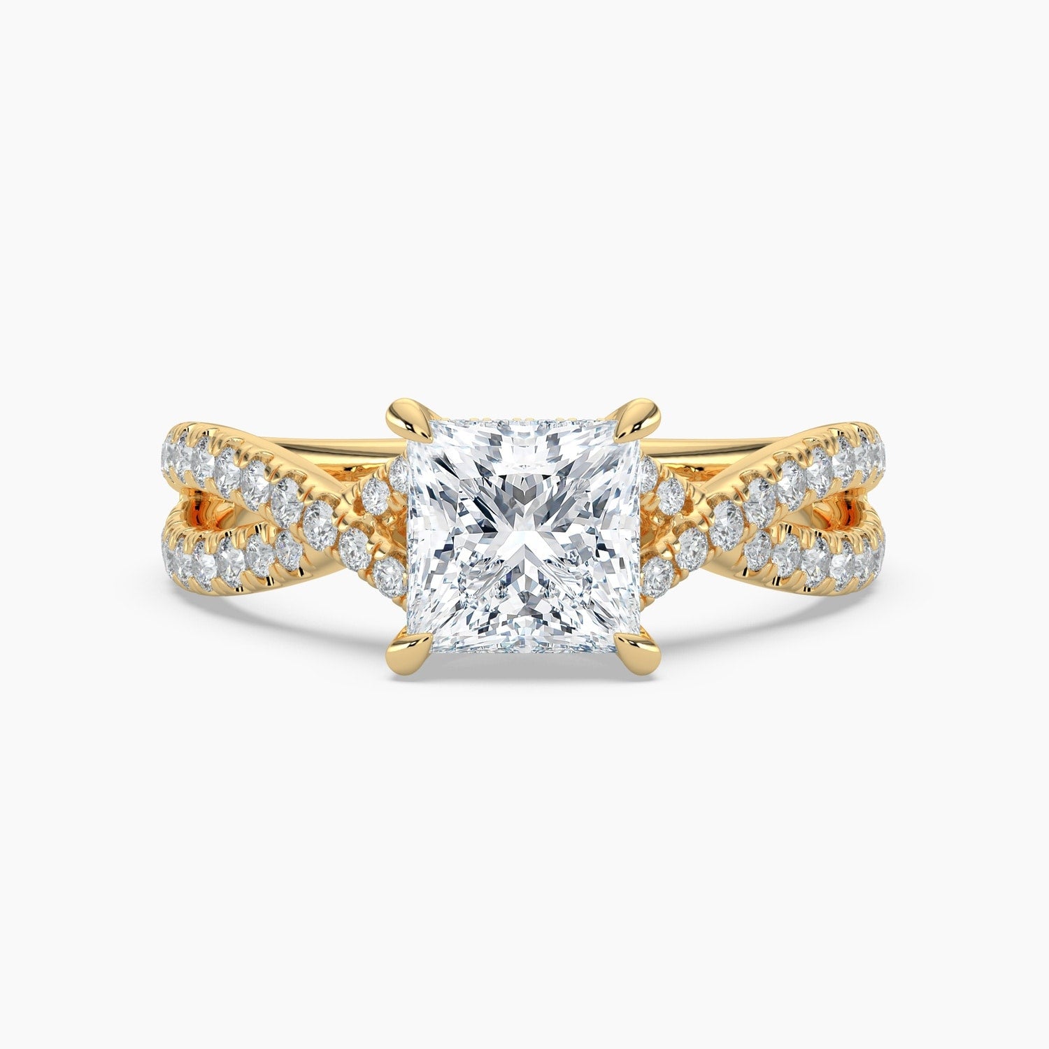 Auriya 14K Gold Lab Grown Diamond Princess Cut Cross Over Double Hidden Halo Engagement Ring 1.56 5.56Ct. Tw. F G Vs