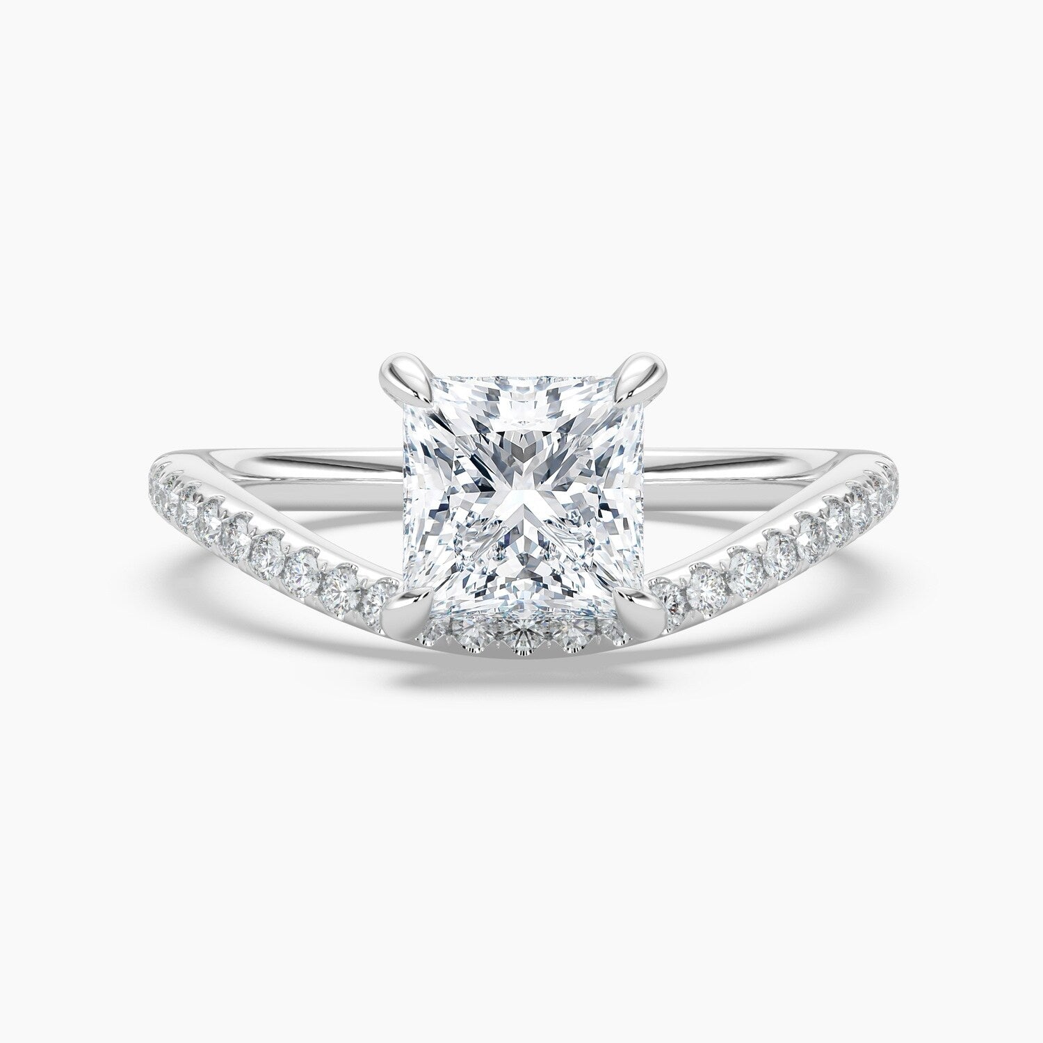Auriya 14K Gold Lab Grown Diamond Princess Cut Curved Band Engagement Ring 1.27 5.27Ct. Tw. F G Vs