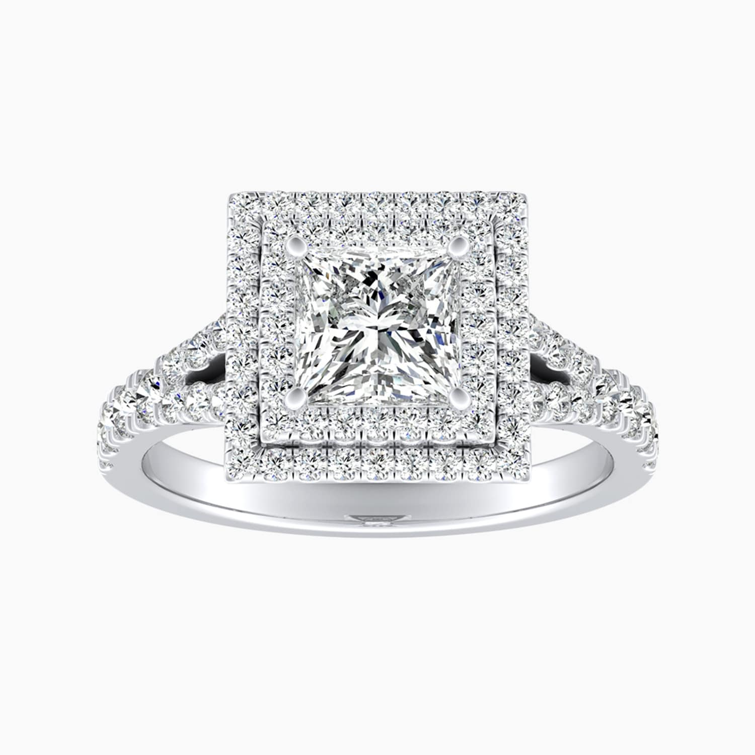 Auriya 14K Gold Lab Grown Diamond Princess Cut Double Halo Split Shank Engagement Ring 1.50 5.50Ct. Tw. F G Vs