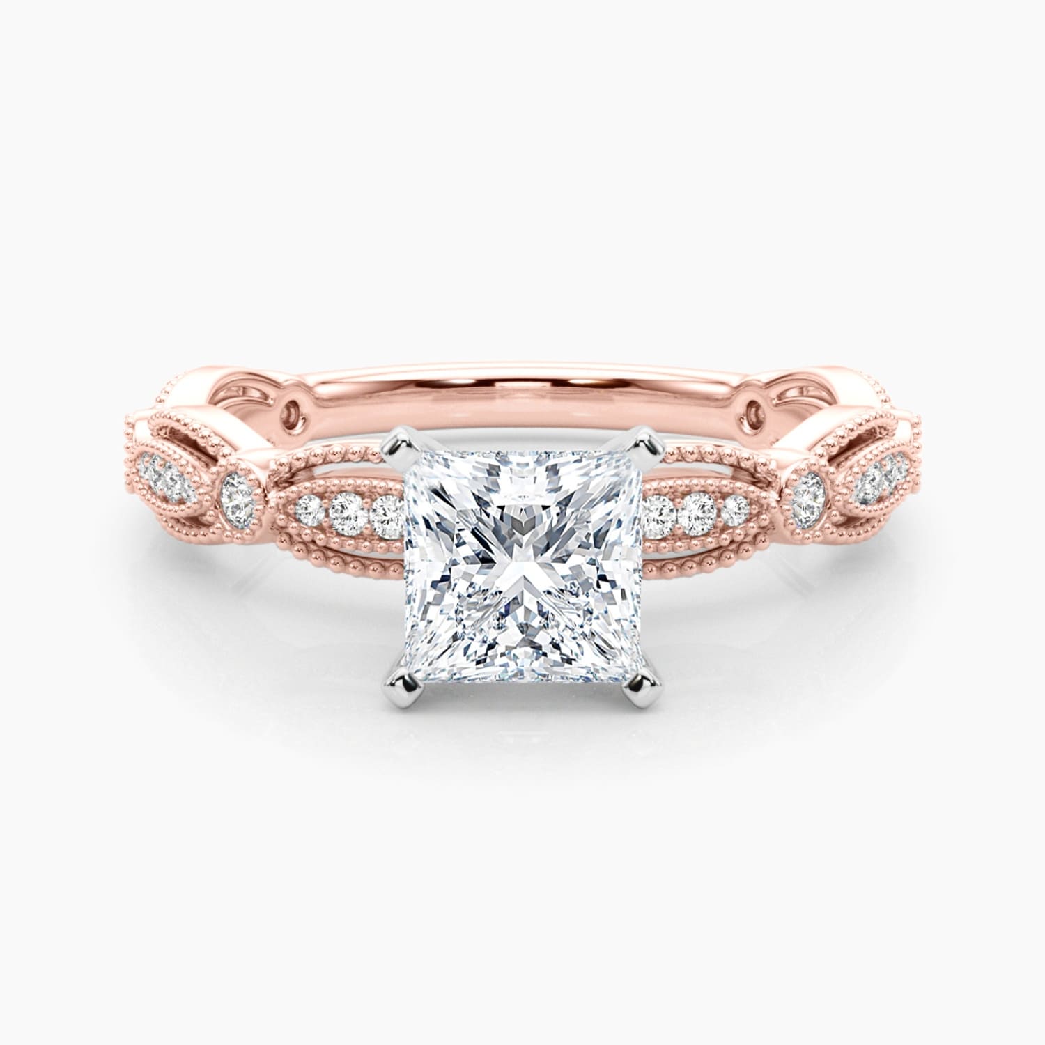 Auriya 14K Gold Lab Grown Diamond Princess Cut Everlace Milgrain Accent Engagement Ring 1.20 5.20Ct. Tw. F G Vs