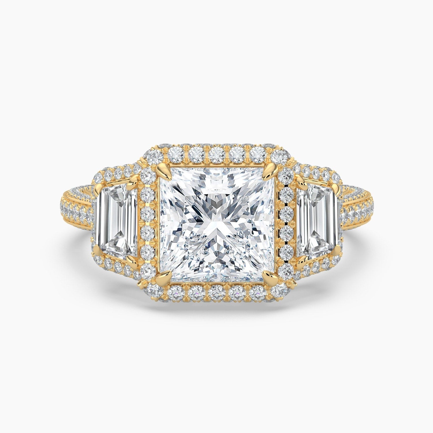 Auriya 14K Gold Lab Grown Diamond Princess Cut Luxe Three Stone Baguette Accent Engagement Ring 2.49 6.49Ct. Tw. F G Vs