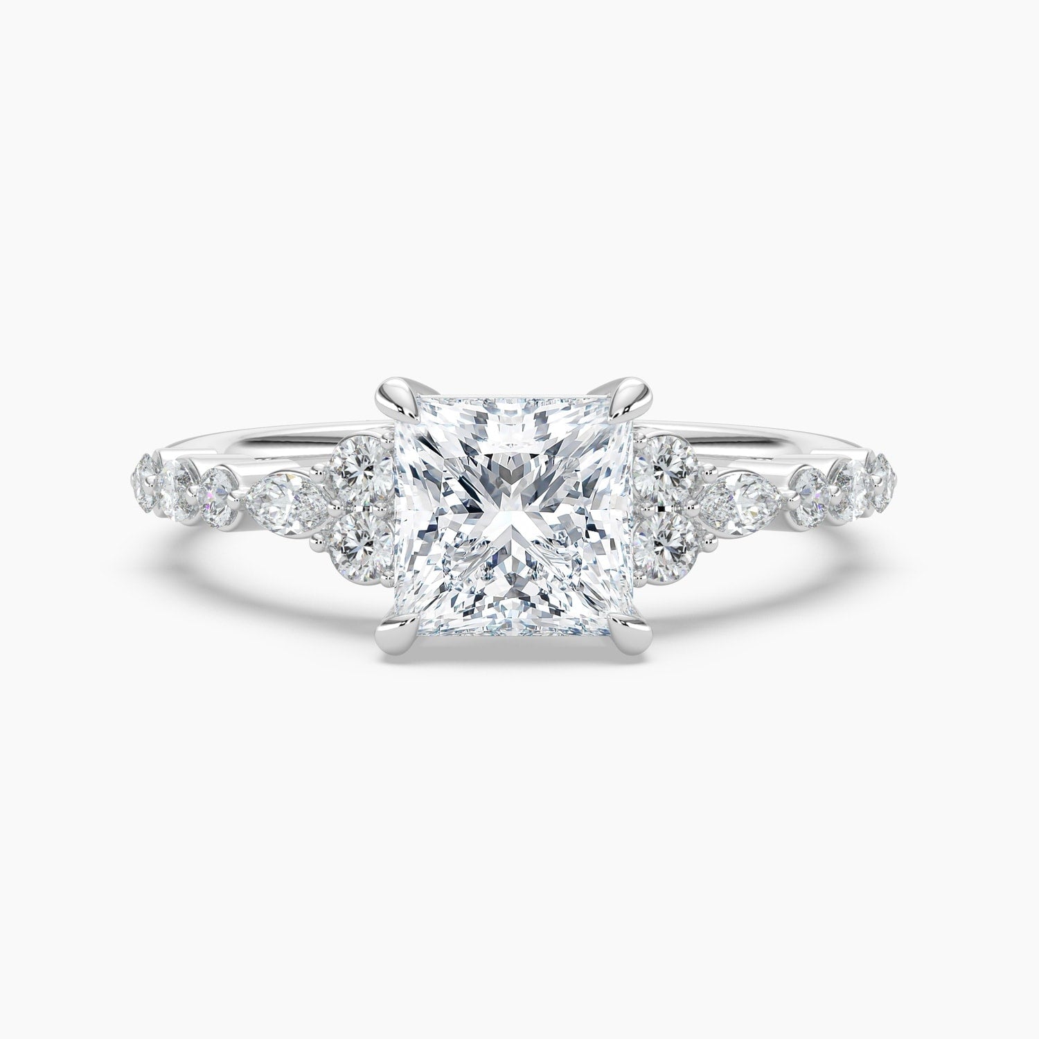 Auriya 14K Gold Lab Grown Diamond Princess Cut Marquise Round Embrace Engagement Ring 1.19 5.19Ct. Tw. F G Vs