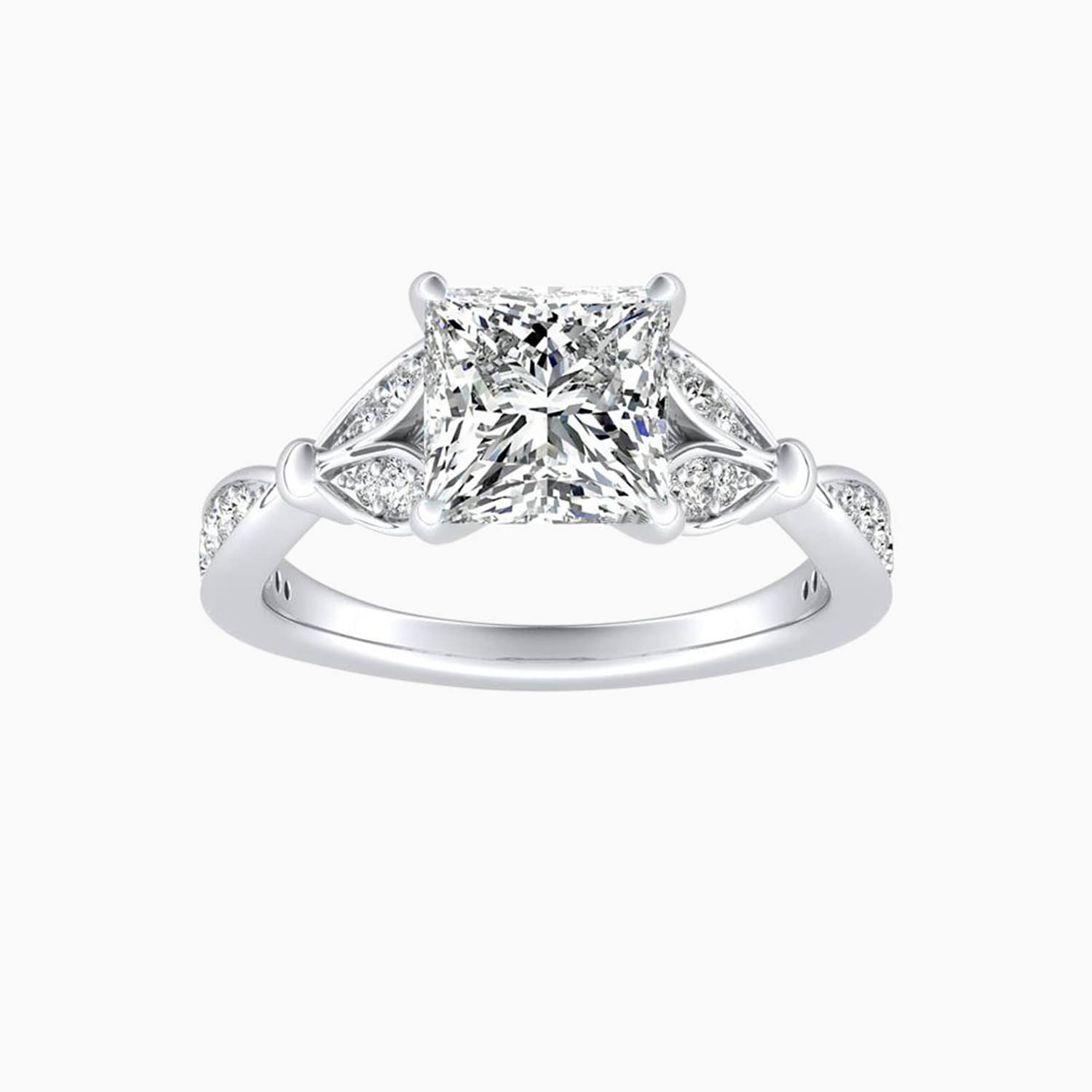 Auriya 14K Gold Lab Grown Diamond Princess Cut Nature Inspired Split Shank Engagement Ring 1.24 5.24Ct. Tw. F G Vs