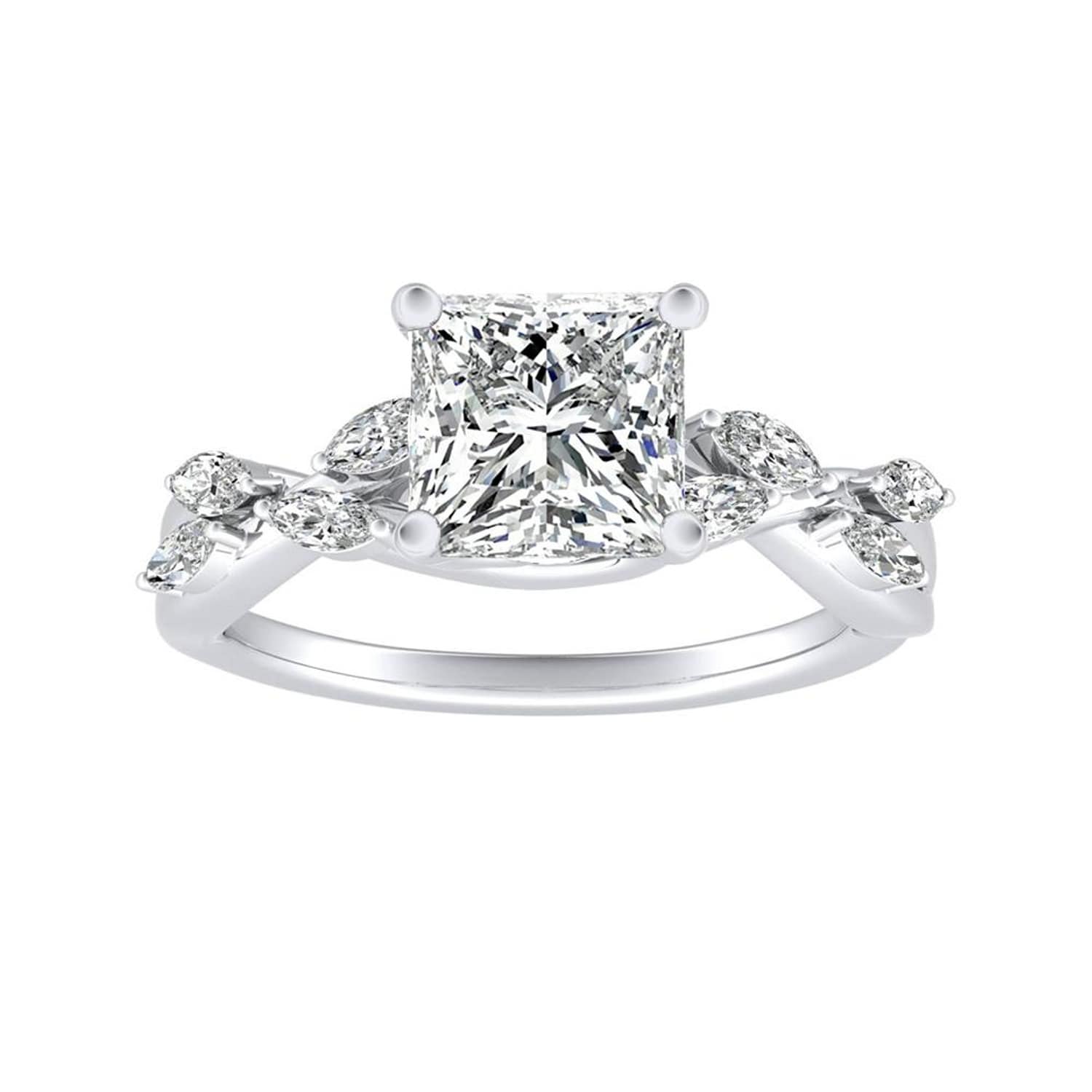 Auriya 14K Gold Lab Grown Diamond Princess Cut Nature Inspired Twisted Vine Engagement Ring 1.30 5.30Ct. Tw. F G Vs