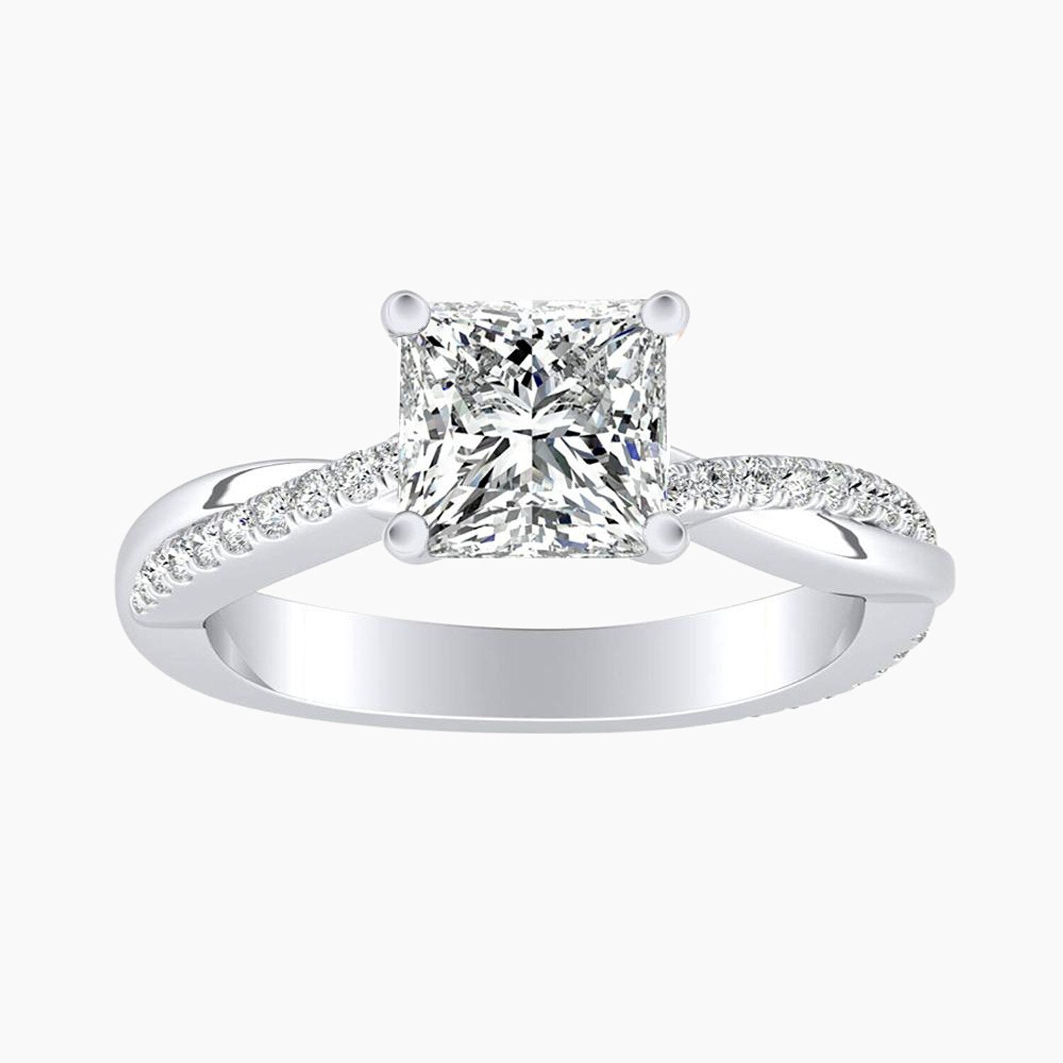 Auriya 14K Gold Lab Grown Diamond Princess Cut Near Eternity Twist Engagement Ring 1.19 5.19Ct. Tw. F G Vs